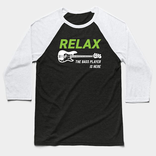 Relax The Bass Player Is Here P-Style Bass Guitar Dark Theme Baseball T-Shirt by nightsworthy